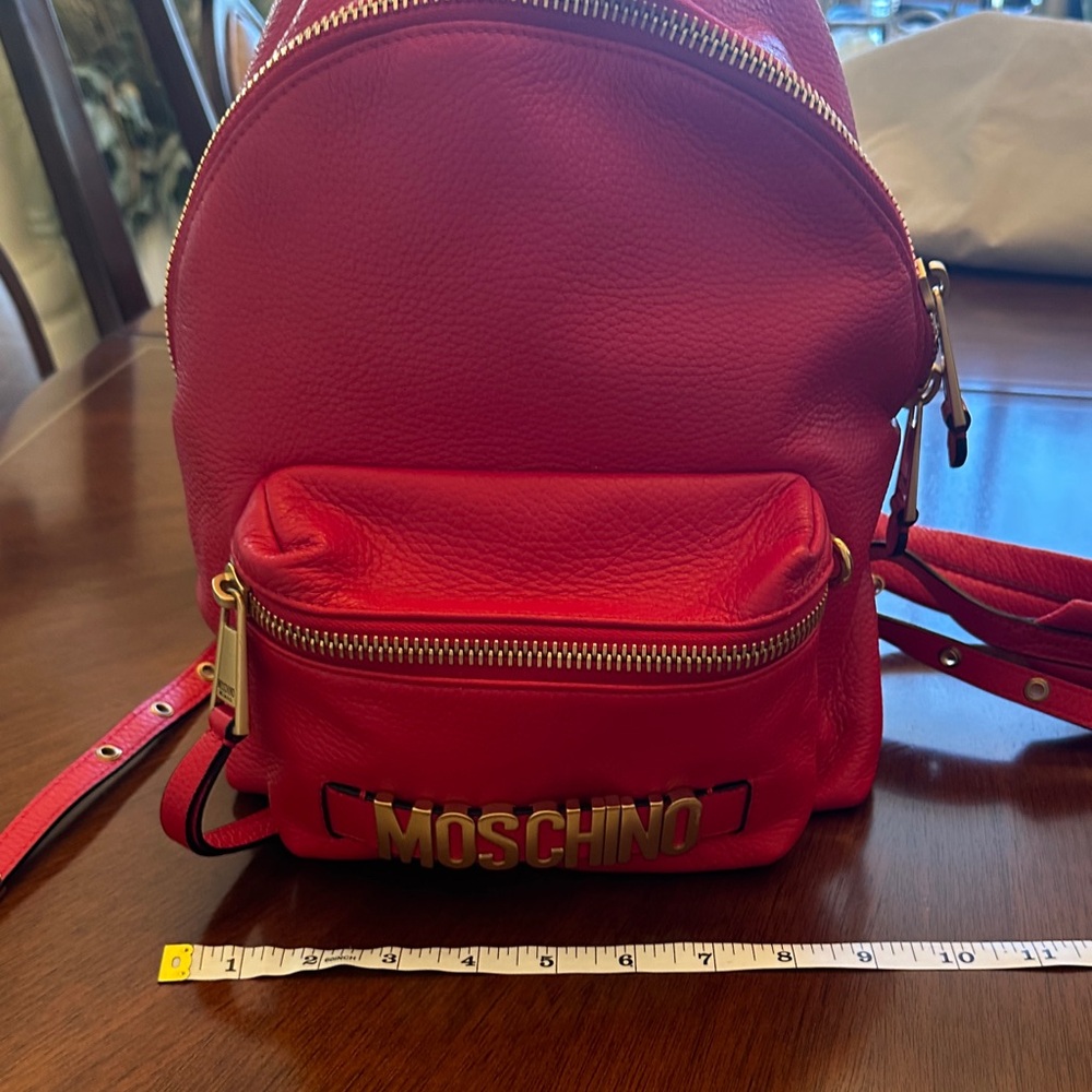 Moschino Red Genuine Leather Mini Backpack with Gold Hardware 9”x11”x5” - Picture 7 of 15